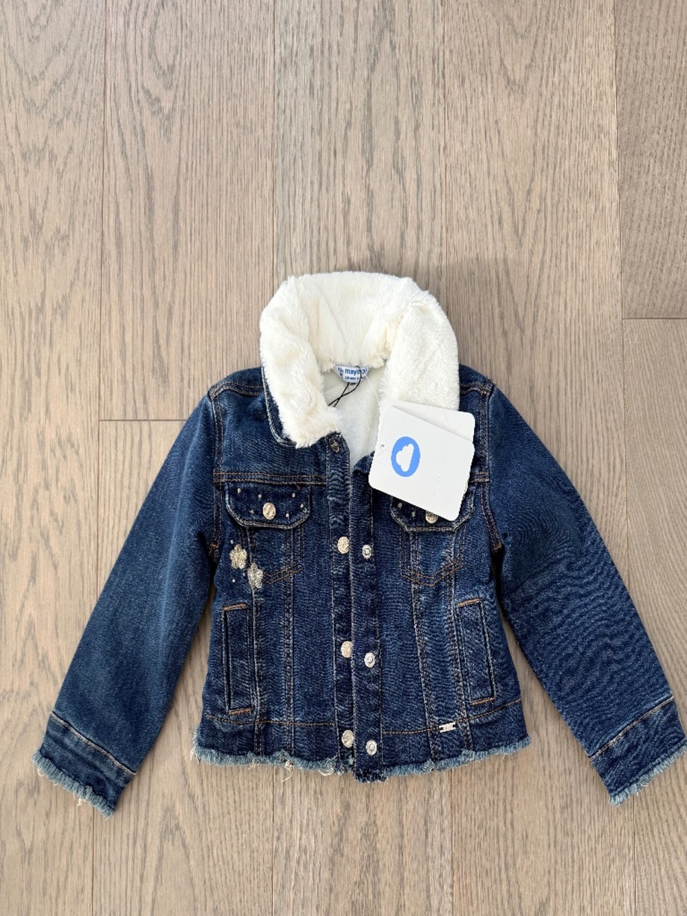 NWT Mayoral Girls Faux Fur Fleece Lined Denim Jacket 24M 92cm